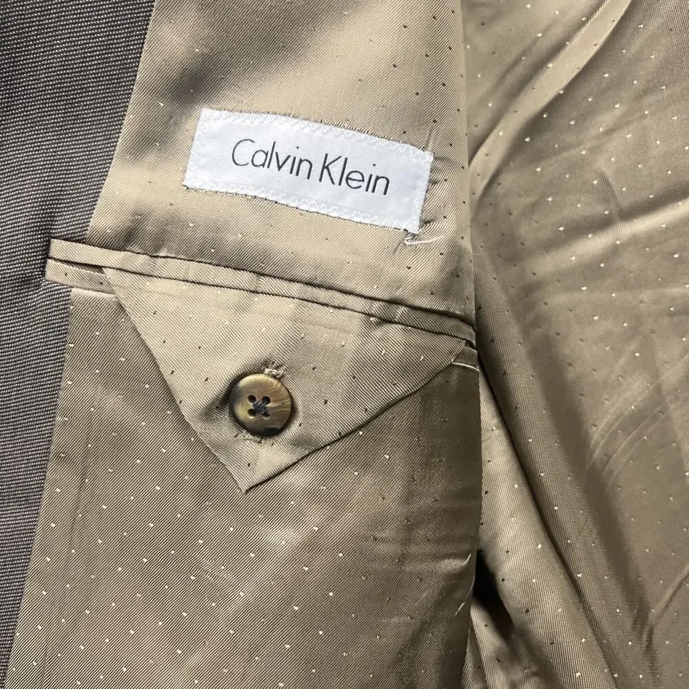 Calvin Klein Mens 48L Brown Wool Sport‎ Coat Blazer Woolmark Lined